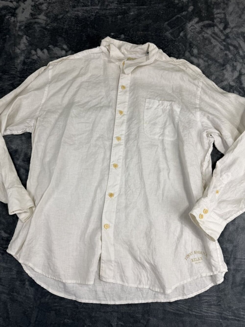Tommy Bahama Mens XXL White Linen Long Sleeve Button-Up Shirt Relax Style